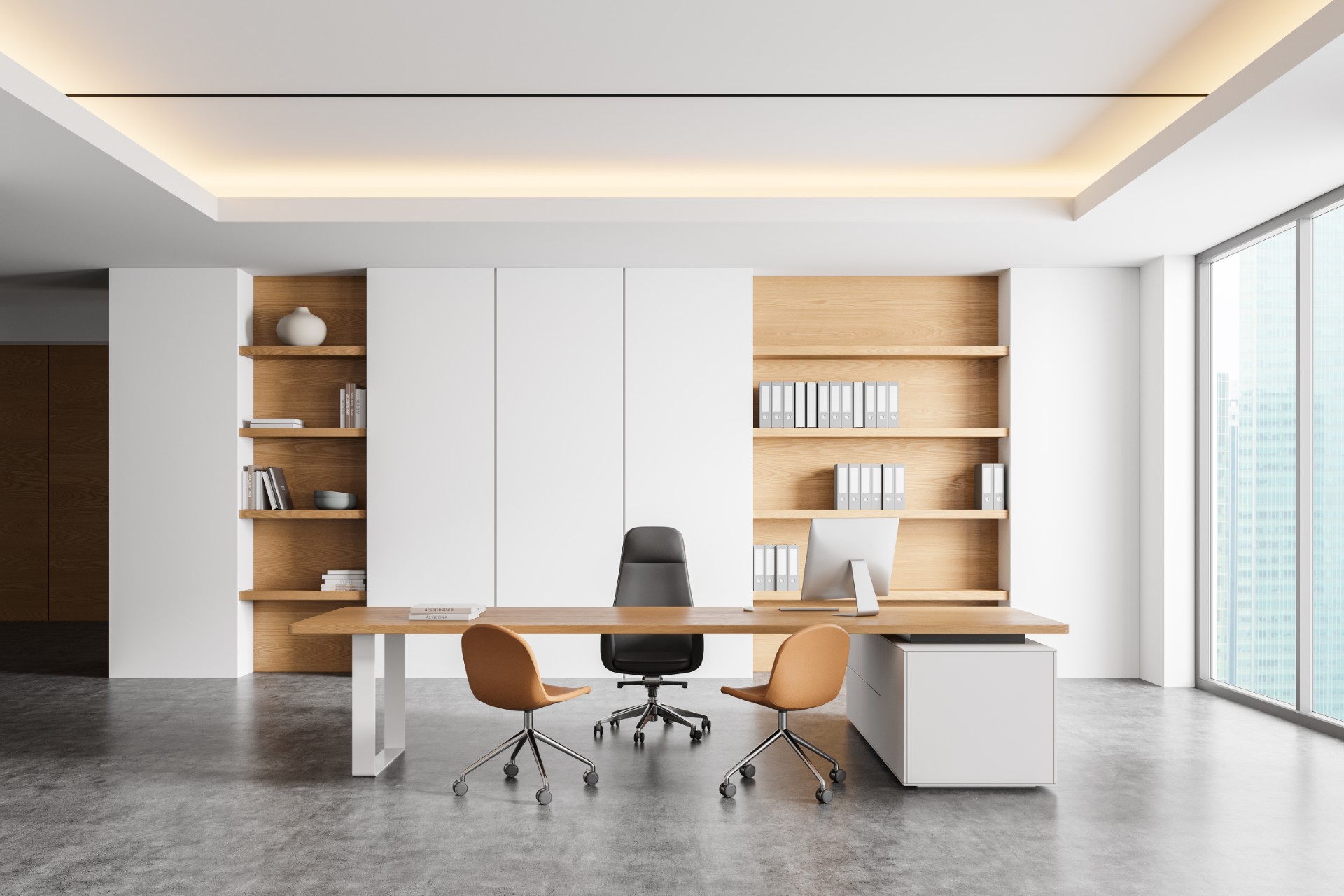 thumbnail_Modern Office Design White Lacquer and Wood Veneer