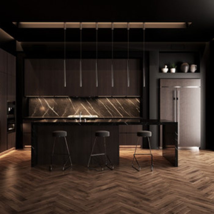 Beautiful Dark KItchen with Dark Quartz