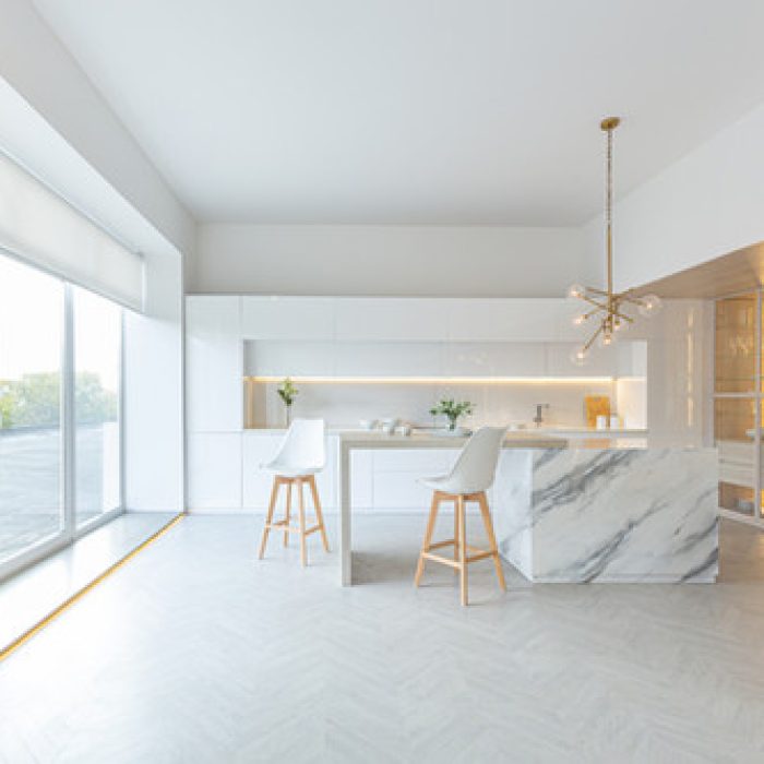 White High Gloss White Llacquer Kitchen with light wood